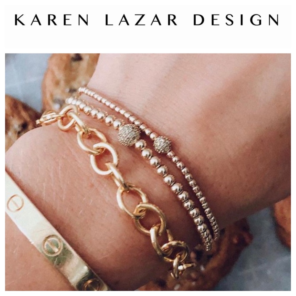 Karen Lazar 2mm YG Pave Diamond Bead Bracelet
